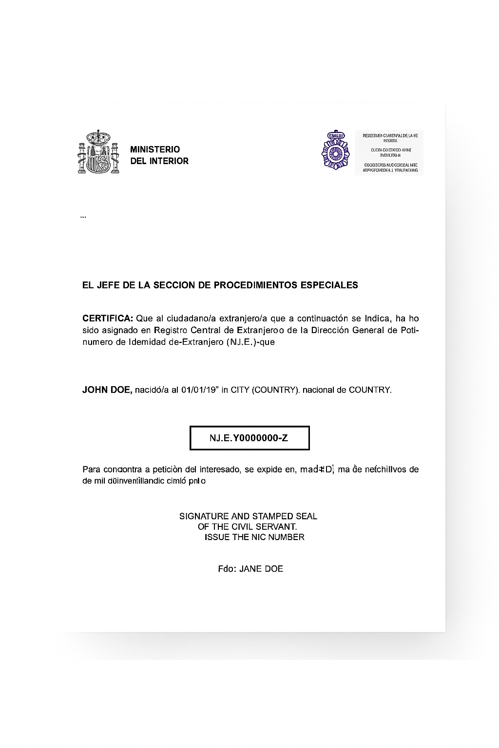 Spanish NIE number
